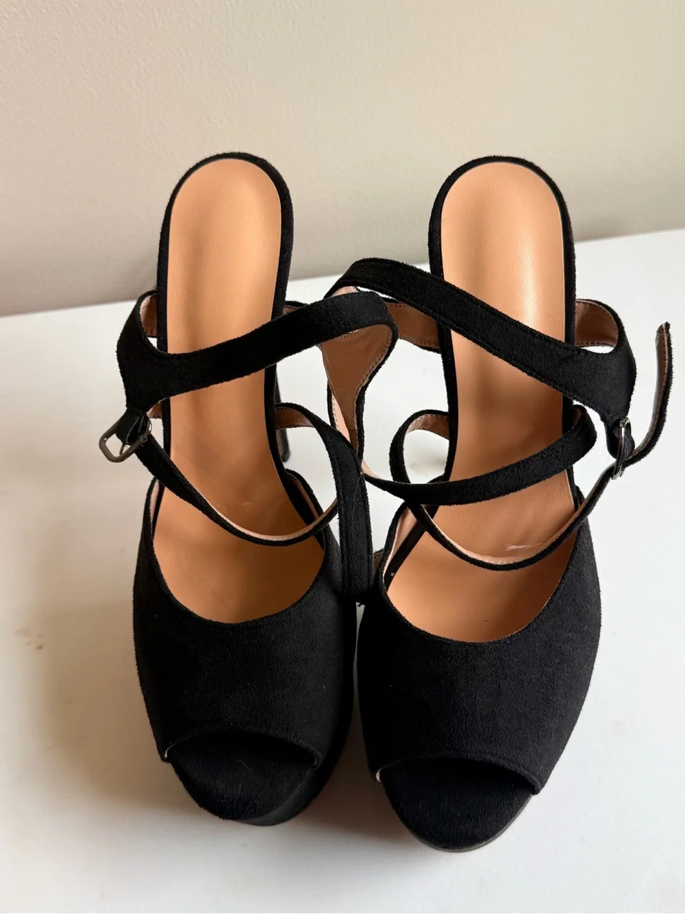 Women’s Black Suede Platform Peep-Toe Heels